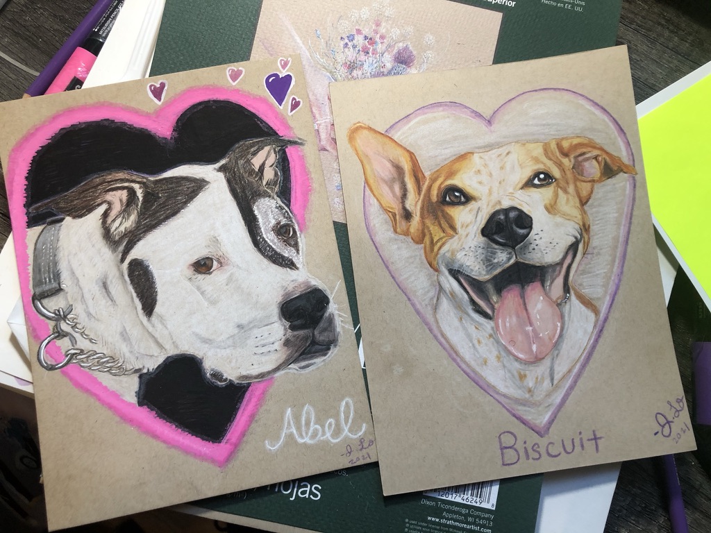 Portrait painting of Abel and Biscuit